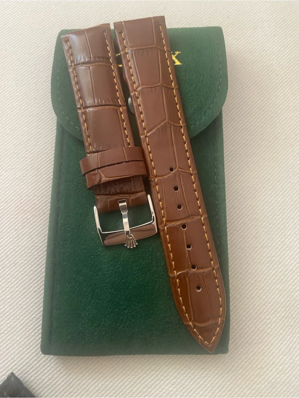 Brown Leather Watch Strap with Croc Embossing 20mm lug Rolex silver plated Bu